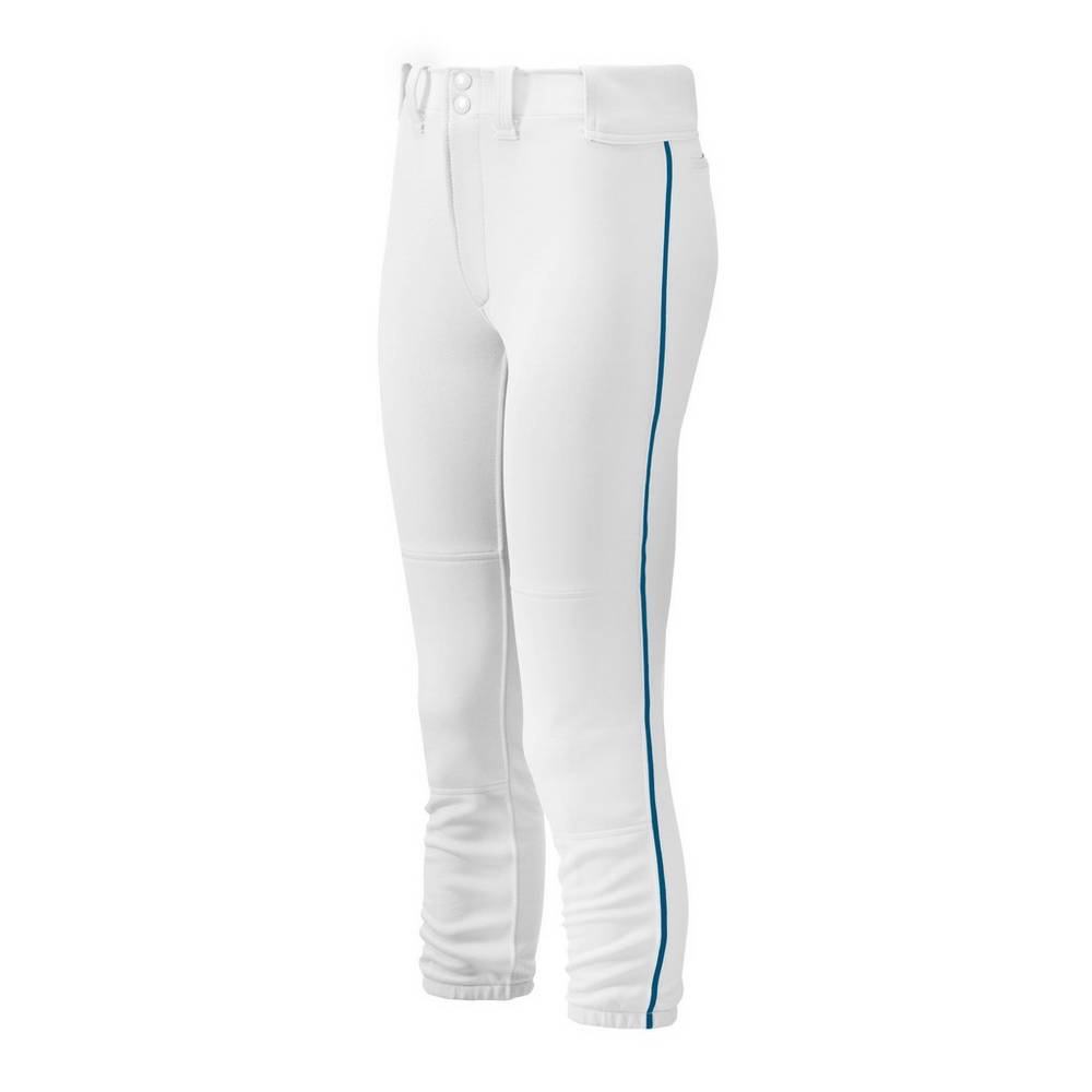 Mizuno Women's Belted Piped Softball Pants White/Navy (350314-MCD)